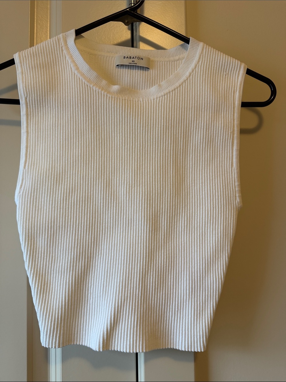 Babaton White Ribbed Sleeveless Knit Tank